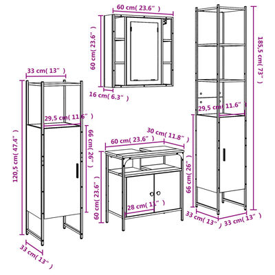 vidaXL 4 Piece Bathroom Cabinet Set Black Engineered Wood