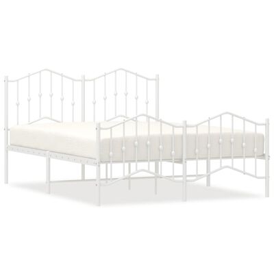 vidaXL Metal Bed Frame without Mattress with Footboard White 59.1"x78.7"