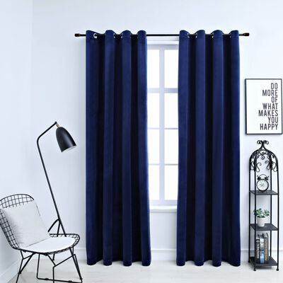 vidaXL Blackout Curtains with Rings 2 pcs Navy Blue 54"x63" Velvet