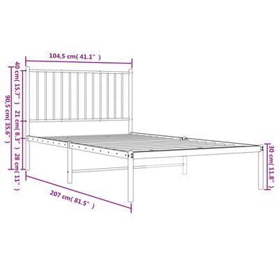 vidaXL Metal Bed Frame with Headboard Black 39.4"x78.7"