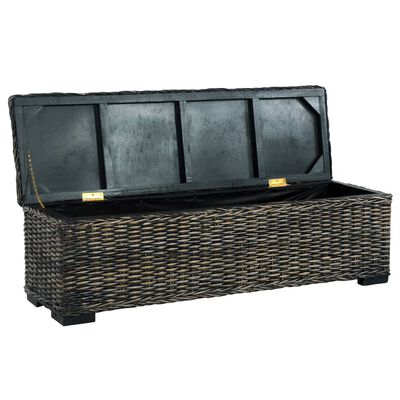 vidaXL Storage Box 47.2" Black Kubu Rattan and Solid Mango Wood