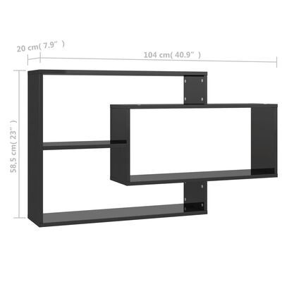 vidaXL Wall Shelves High Gloss Black 40.9"x7.9"x23" Engineered Wood