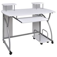 vidaXL Computer Desk with Pull-out Keyboard Tray White Cart Game Laptop Table