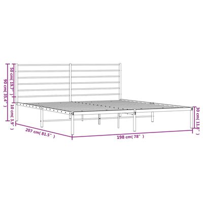 vidaXL Metal Bed Frame without Mattress with Headboard White 76"x79.9"