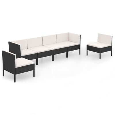 vidaXL 6 Piece Patio Lounge Set with Cushions Poly Rattan Black