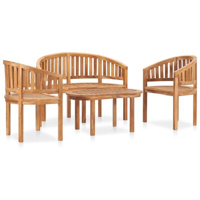 vidaXL 4 Piece Banana Patio Lounge Set Solid Teak Wood