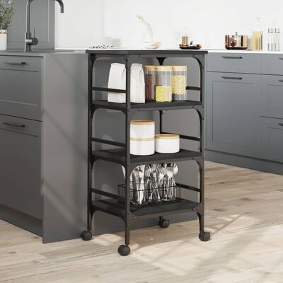 vidaXL Kitchen Trolley Black 17.7"x13.8"x35.2" Engineered Wood