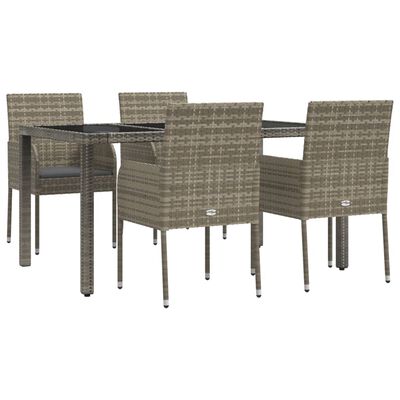 vidaXL 5 Piece Patio Dining Set with Cushions Gray Poly Rattan