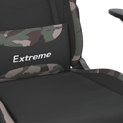 vidaXL Massage Gaming Chair with Footrest Black and Camouflage Fabric