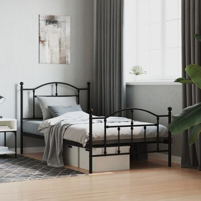 vidaXL Metal Bed Frame without Mattress with Footboard Black 39.4"x74.8"