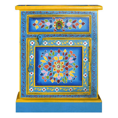 vidaXL Bedside Cabinet Solid Mango Wood Turquoise Hand Painted