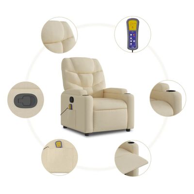 vidaXL Stand up Massage Recliner Chair Cream Fabric