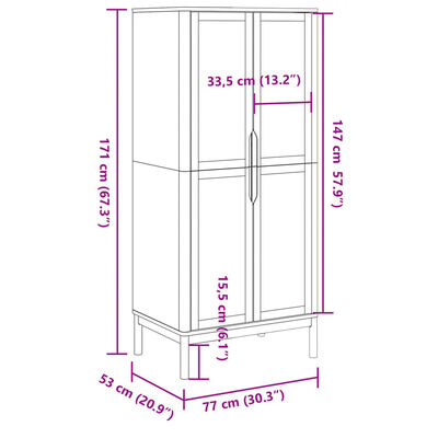 vidaXL Wardrobe FLORO Wax Brown 30.3"x20.9"x67.3" Solid Wood Pine