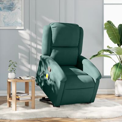 vidaXL Stand up Massage Recliner Chair Dark Green Velvet