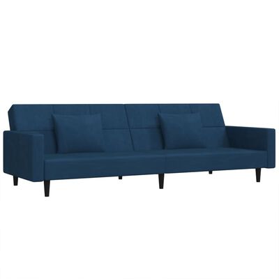 vidaXL 2-Seater Sofa Bed with Two Pillows Blue Velvet