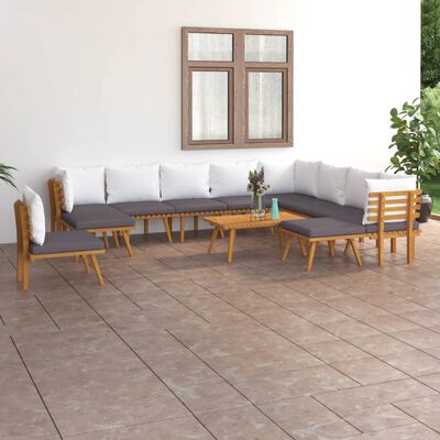 vidaXL 12 Piece Patio Lounge Set with Cushions Solid Acacia Wood