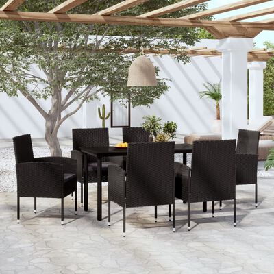 vidaXL 7 Piece Patio Dining Set Black