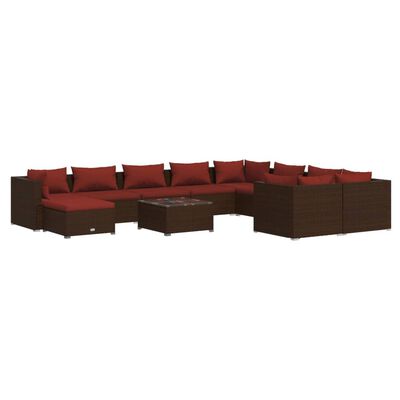 vidaXL 11 Piece Patio Lounge Set with Cushions Poly Rattan Brown