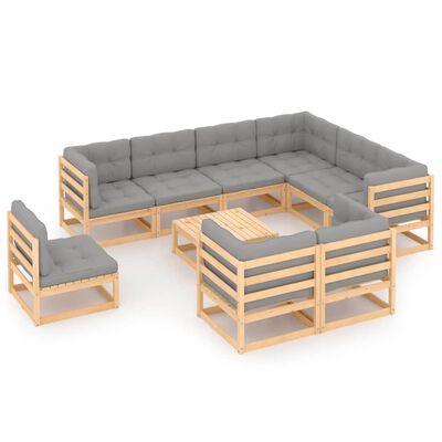 vidaXL 10 Piece Patio Lounge Set with Cushions Solid Wood Pine