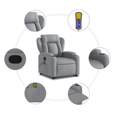 vidaXL Stand up Massage Recliner Chair Light Gray Fabric