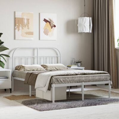 vidaXL Metal Bed Frame without Mattress with Headboard White 53.1"x74.8"