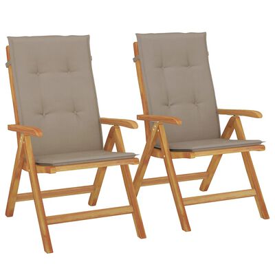 vidaXL Reclining Patio Chairs with Cushions 2 pcs Solid Wood Teak