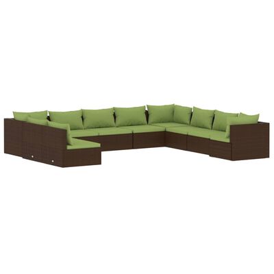 vidaXL 10 Piece Patio Lounge Set with Cushions Brown Poly Rattan