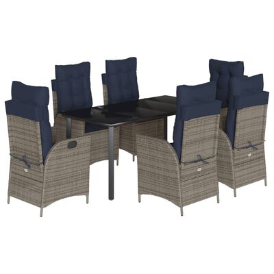 vidaXL 7 Piece Patio Dining Set with Cushions Gray Poly Rattan