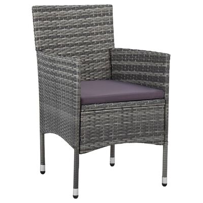 vidaXL 3 Piece Patio Dining Set Gray Poly Rattan and Glass