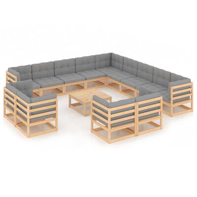 vidaXL 14 Piece Patio Lounge Set with Cushions Solid Wood Pine