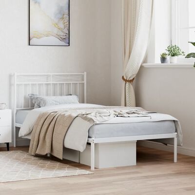 vidaXL Metal Bed Frame without Mattress with Headboard White 39.4"x74.8"