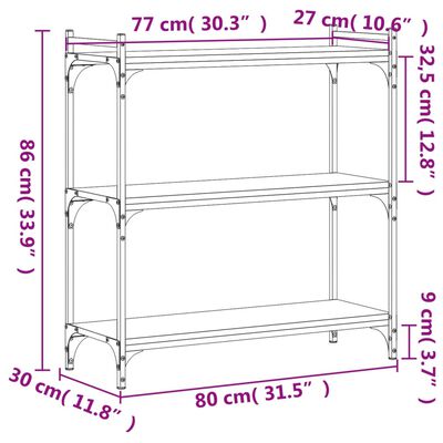 vidaXL Bookcase 3-Tier Smoked Oak 31.5"x11.8"x33.9" Engineered Wood