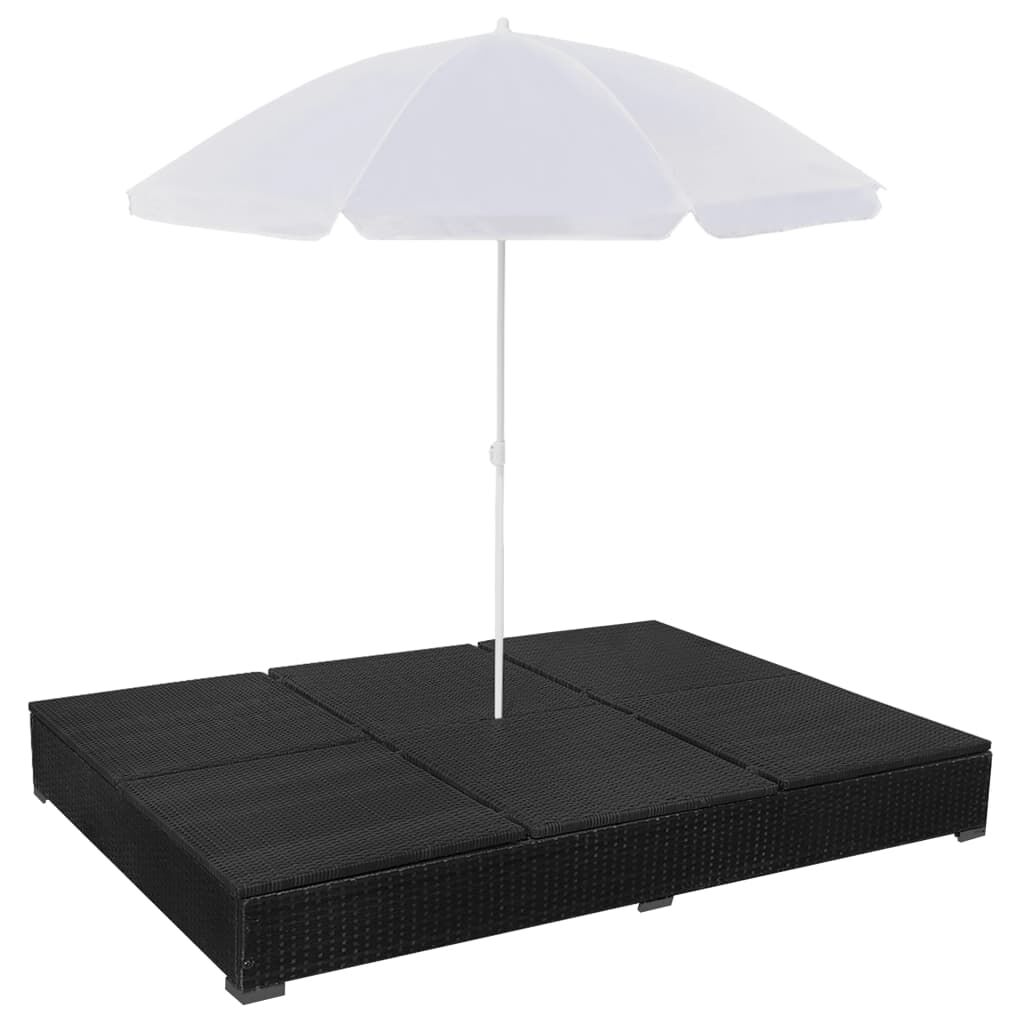 vidaXL Patio Lounge Bed with Umbrella Poly Rattan Black | vidaXL.com