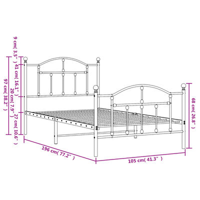 vidaXL Metal Bed Frame without Mattress with Footboard Black 39.4"x74.8"