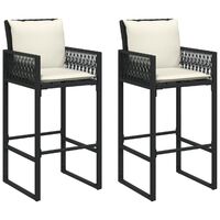 vidaXL Patio Bar Stools with Cushions 2 pcs Black Poly Rattan