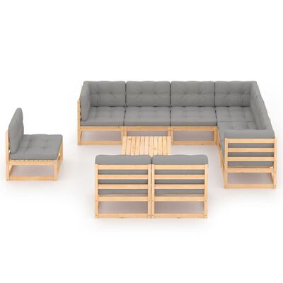 vidaXL 10 Piece Patio Lounge Set with Cushions Solid Wood Pine