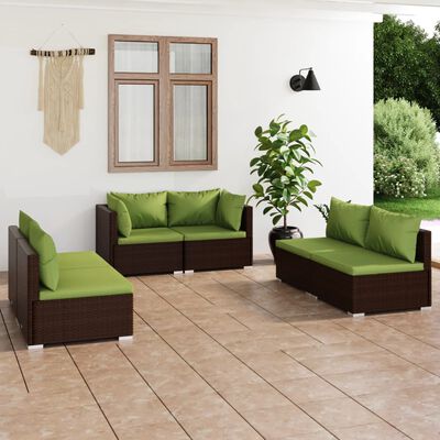 vidaXL 6 Piece Patio Lounge Set with Cushions Poly Rattan Brown