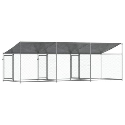 vidaXL Dog Cage with Roof and Doors Gray 19.7'x6.6'x6.6' Galvanized Steel