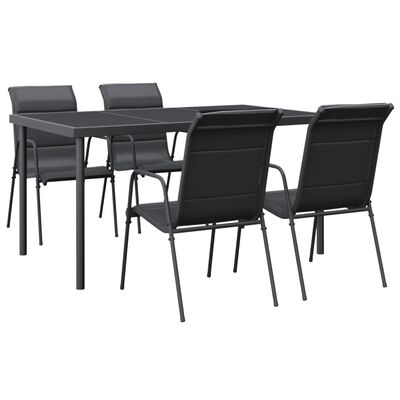 vidaXL 5 Piece Patio Dining Set Black Steel and Textilene