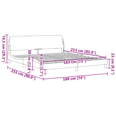 vidaXL Bed Frame with Headboard White 72"x83.9" California King Faux Leather