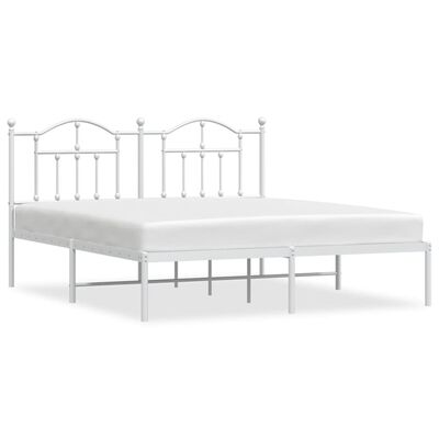 vidaXL Metal Bed Frame with Headboard White 72"x83.9" California King