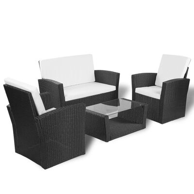 vidaXL 4 Piece Patio lounge set with Cushions Poly Rattan Black