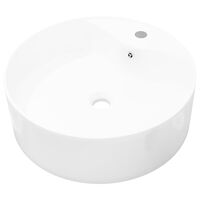 vidaXL Ceramic Bathroom Sink Basin Faucet/Overflow Hole White Round