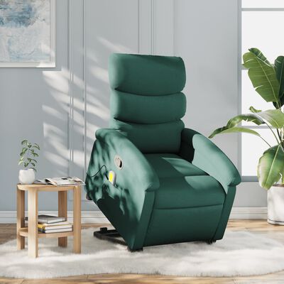 vidaXL Stand up Massage Recliner Chair Dark Green Fabric