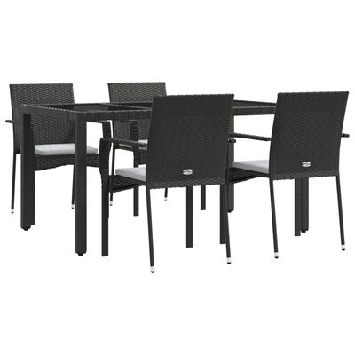 vidaXL 5 Piece Patio Dining Set with Cushions Black Poly Rattan