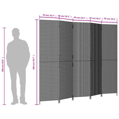 vidaXL Room Divider 5 Panels Gray Poly Rattan