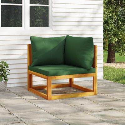 vidaXL Sectional Corner Sofa with Green Cushions Solid Wood Acacia