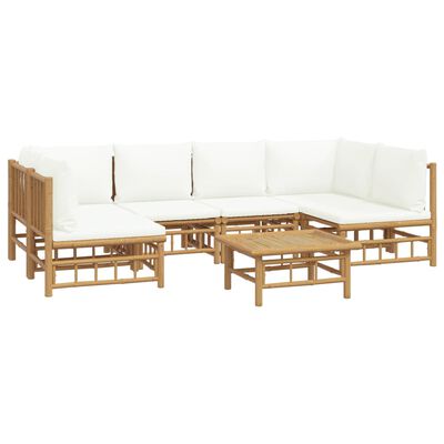 vidaXL 7 Piece Patio Lounge Set with Cream White Cushions Bamboo