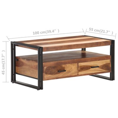 vidaXL Coffee Table 39.4"x21.7"x17.7" Solid Acacia Wood