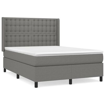 vidaXL Box Spring Bed with Mattress Dark Gray Full Fabric